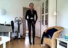 Sissy sexy leather catsuit 1