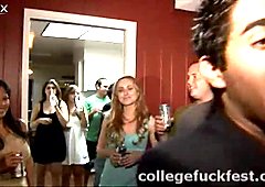 College girlfriends are kissing and sucking each others nipples at the party