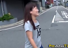 Asian leaves piss stream outdoors
