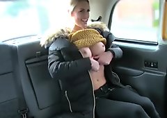 Massive tits blonde passenger anal fucked in the taxi