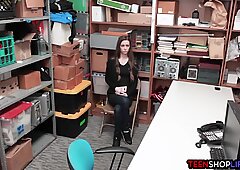 Tight body teen thief busted and fucked by security