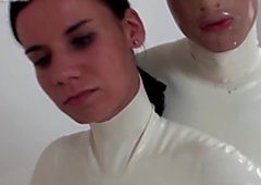 Sexy white latex suit lesbians