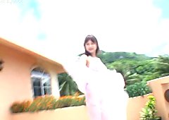 Weird Japanese hooker Akiho Yoshizawa smacks her ass on the balcony