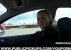 Stunning young blond is picked up & paid to fuck in a parking lot