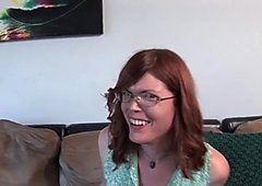 Ginger tranny wanking off on casting couch