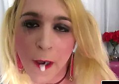 Transitioning femboy jerks and cums in mouth