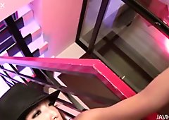 Sexy girlie in hat Aya Sakuraba is ready to suck several dicks at once