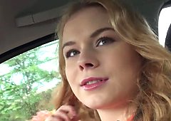 Hitchhiking eurobabe pounded in back of car