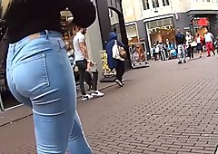 Juicy Blonde Walking with Big Booty and Tight Jeans