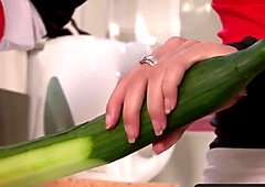 Girls Out West - Vegetables in her hairy amateur pussy
