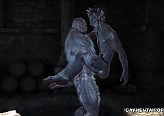 Two hairy 3D cartoon beasts having some intense anal sex