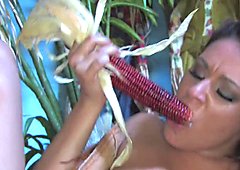 Busty Charley Chase is horny for the harvest