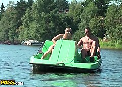 Titted blonde fucked hard in a boat